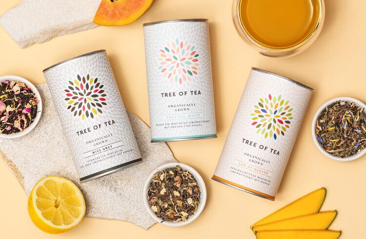 Tree of Tea Miss Grey Bio Tee, Tropical White Bio Tee und Sun of Heaven Bio Tee