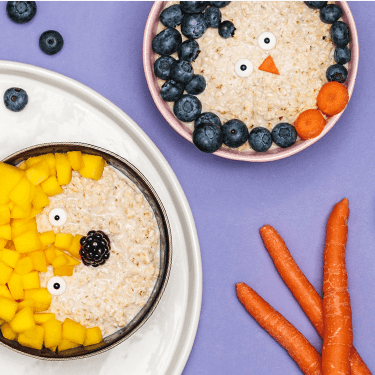 Cutes Porridge, die aussehen wie ein Fuchs und ein Pinguin