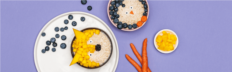 Cutes Porridge, die aussehen wie ein Fuchs und ein Pinguin