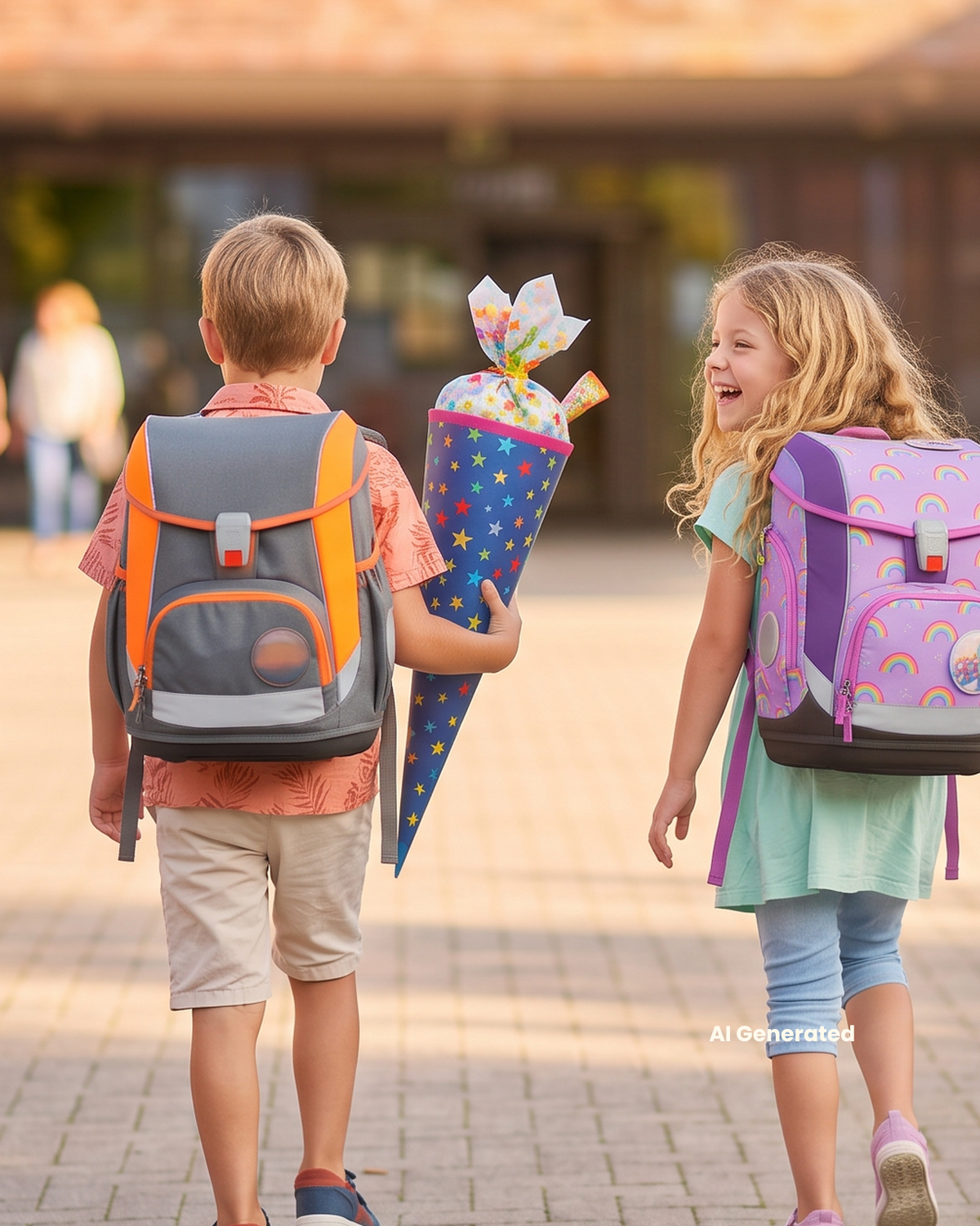 Vier Kinder, die sich auf den Schulstart freuen