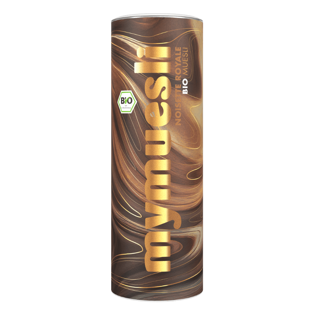 Noisette Royale Müsli von mymuesli mit zartschmelzender Schokolade und gerösteten Haselnüssen. 