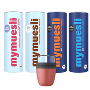 Das Bio Body & Balance Probierpaket mit den Low Sugar Müslis: Yoghurt Raspberry und Choco Crunch. Zwei Protein Müslis Salted Caramel und Choco Crunch. Dazu ein Müsli To-Go Becher in der Farbe Mauve.