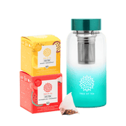 Tree of Tea Ice Tea Starter Set bestehend aus Ice Tea Mango Passionfruit, Ice Tea Watermelon Strawberry und der Tree of Tea Ice Tea Bottle in türkis.