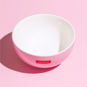 rosa Müslischale mit rotem mymuesli Logo