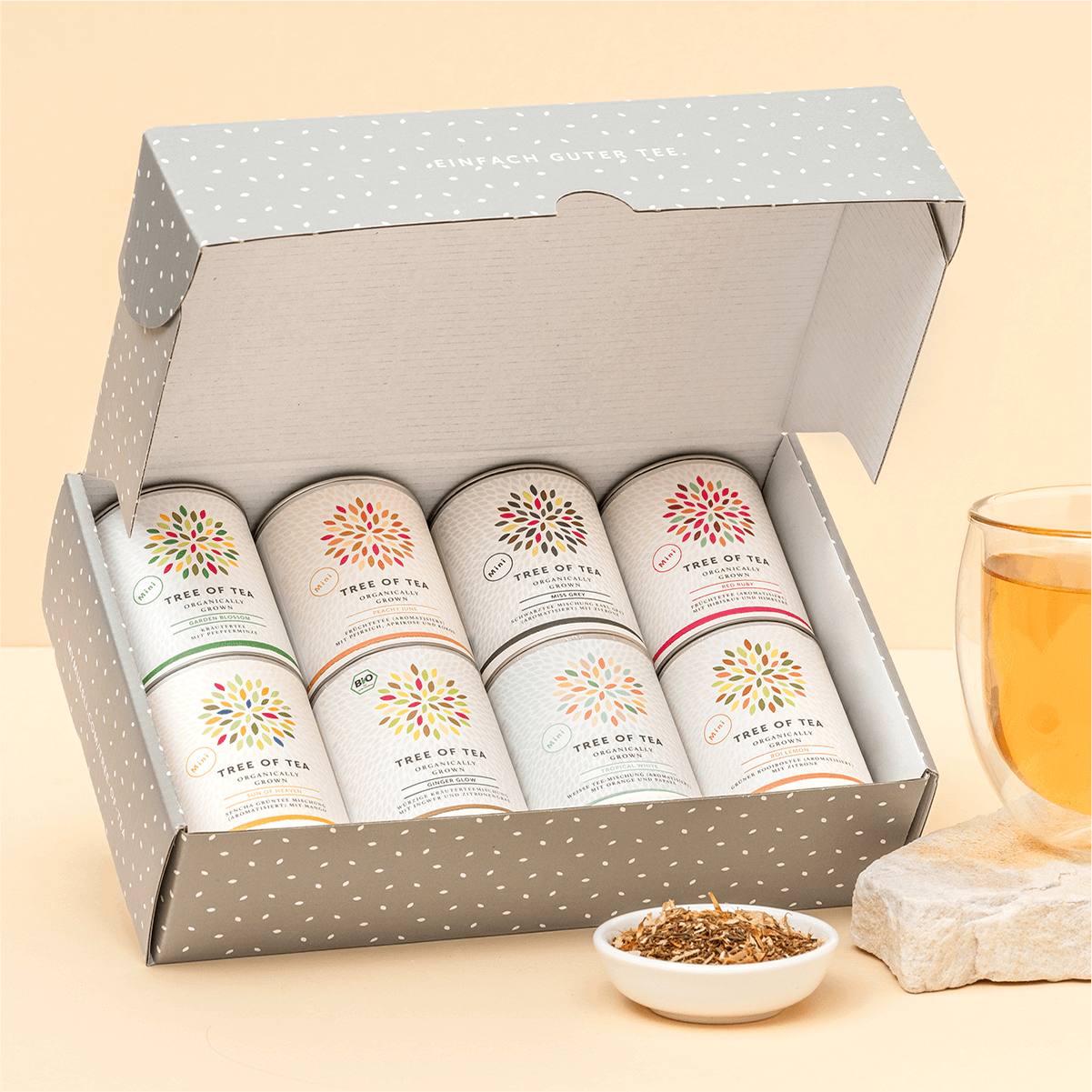 8er Tree of Tea Probierset in der geöffneten Geschenkbox