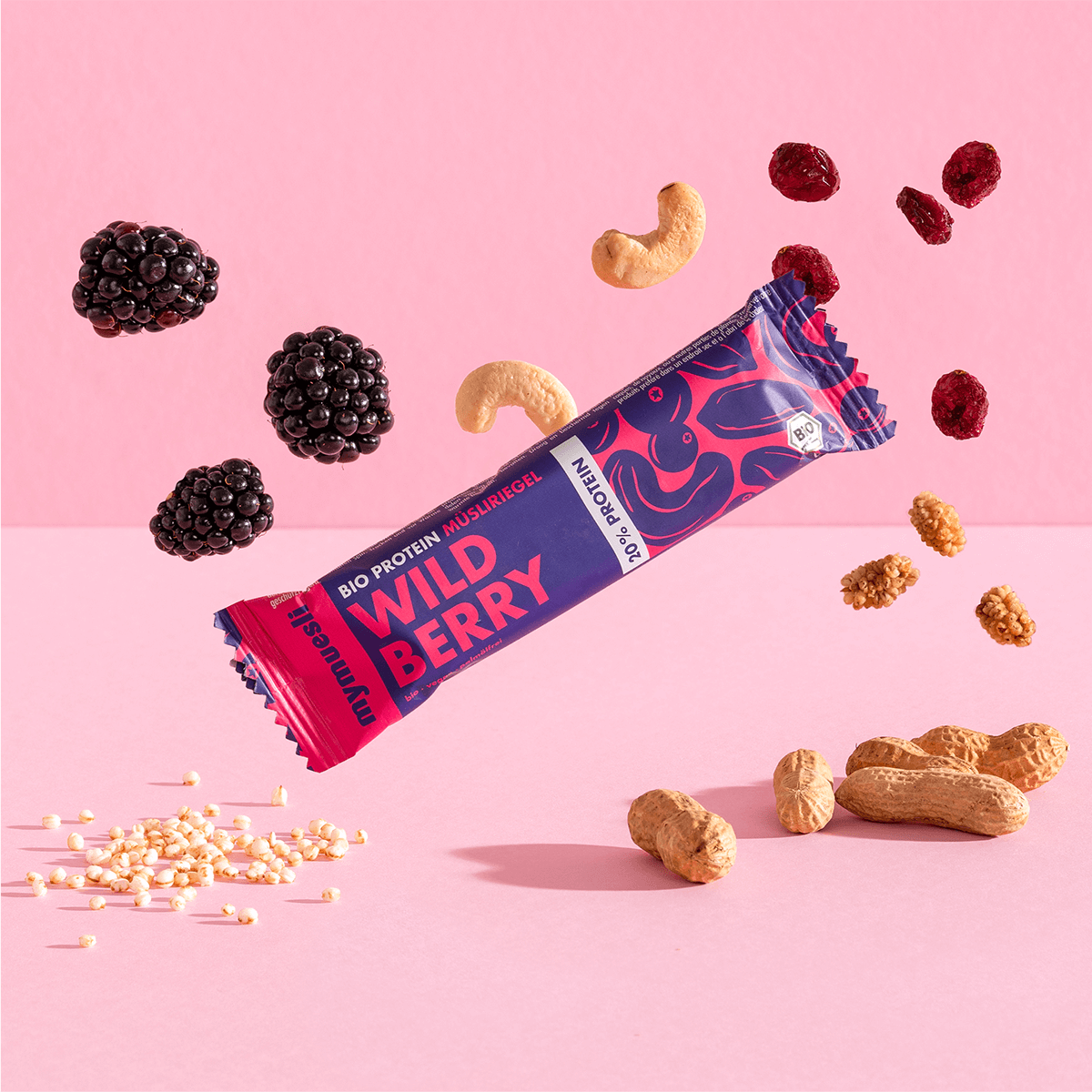 mymuesli Bio Protein Müsliriegel 12er Probierpaket mit 4x Wild Berry