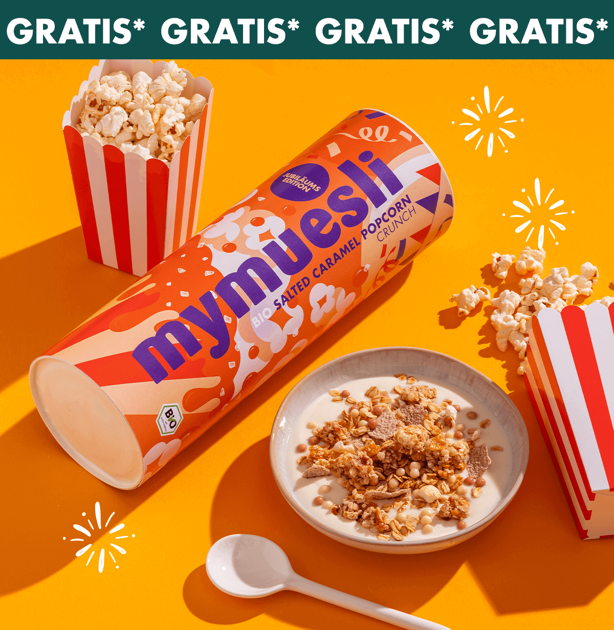 Dein Gratis* Jubiläumsmüsli wartet im Warenkorb auf Dich!